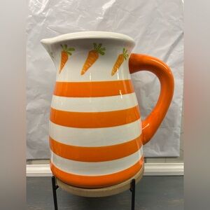 Terramoto Orange and White Striped spring beverage Pitcher with Carrot Design